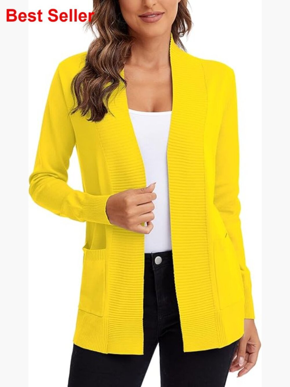 Lightweight Open Front Knit Cardigan Sweater Long Sleeve with Pocket